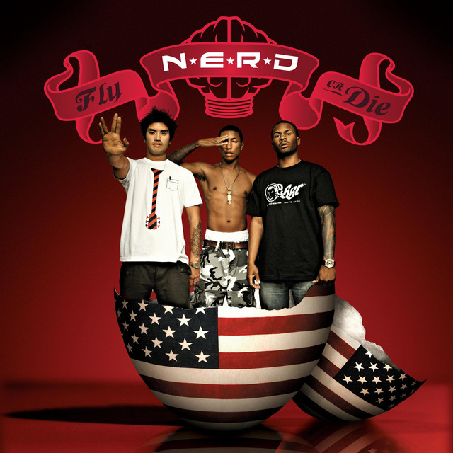 Fly or Die β N.E.R.D., 2004. The second N.E.R.D. album, recorded as a real four-piece rock-funk band rather than as a Neptunes side-project. The single 'She Wants to Move' was on Saturday Night Live, MTV, and every European chart in summer 2004 β and is the most Pharrell-as-frontman moment of his whole career.
